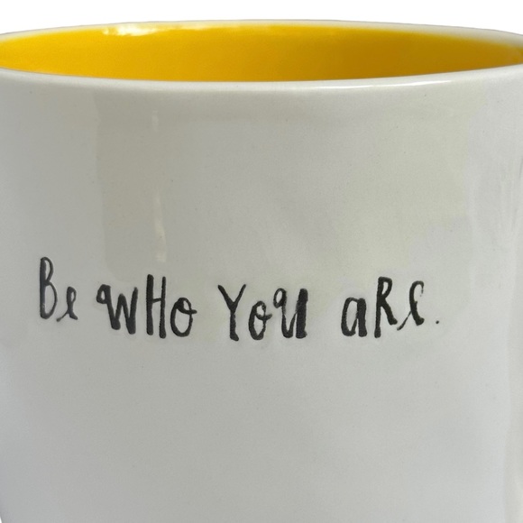 Rae Dunn Be WHo YoU aRe Mug Coffee Tea White with Yellow Interior Dimples 2017 - Picture 3 of 13